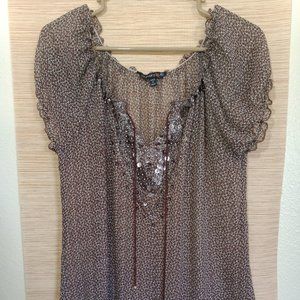 Mocha Floral print sheer blouse